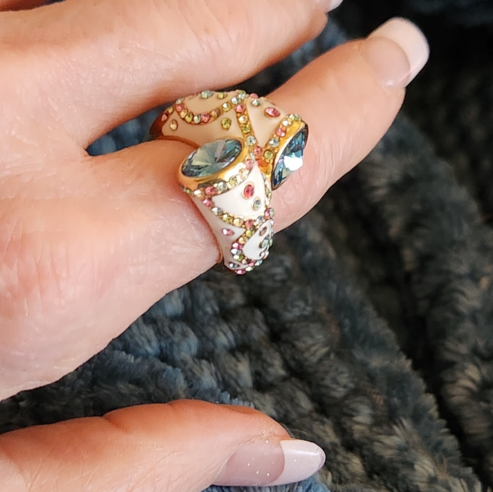 Enamel bi pass ring..fun costume jewely